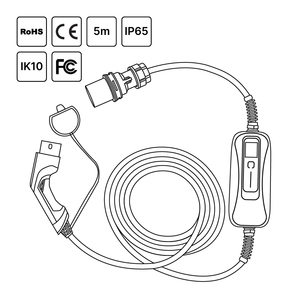 EV OneStop GEN-2 Type 2 to 32 Amp Commando Charging Cable Diagram
